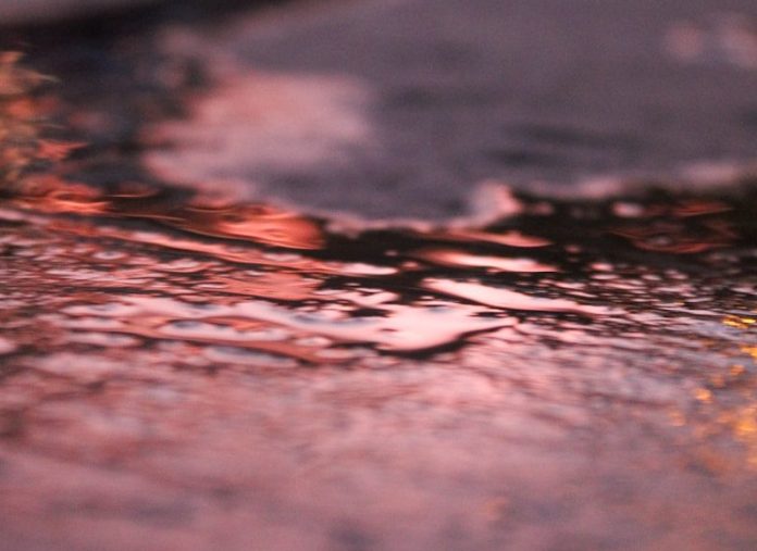 a close up of a puddle of water on the ground
