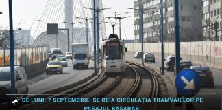 Circulația tramvaielor pe Pasajul Basarab va fi reluată din 7 septembrie