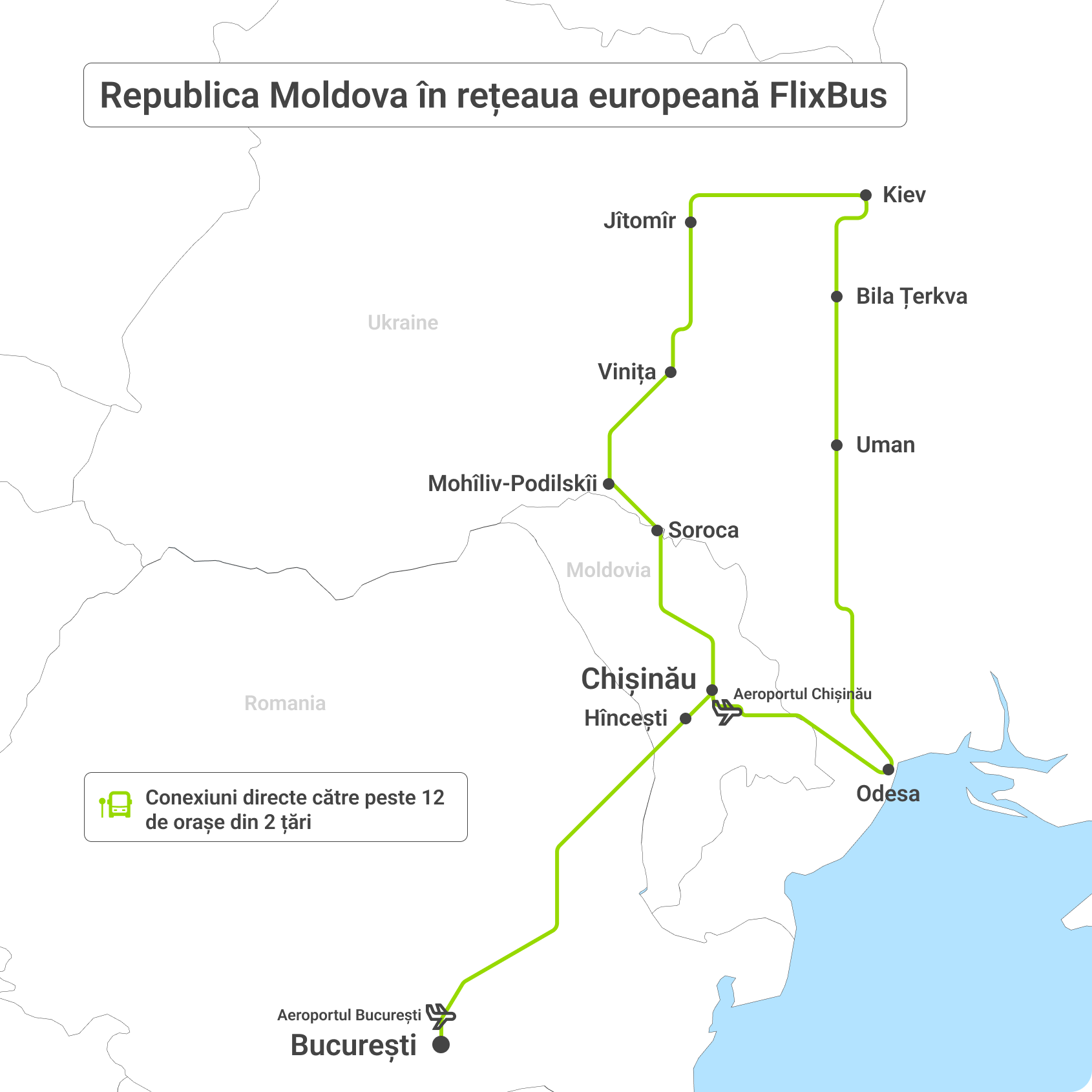 FlixBus lansează noua linie București-Chișinău/ Ruta include o oprire la Aeroportul Internațional Henri Coandă 1 Reteaua FlixBus Republica Moldova