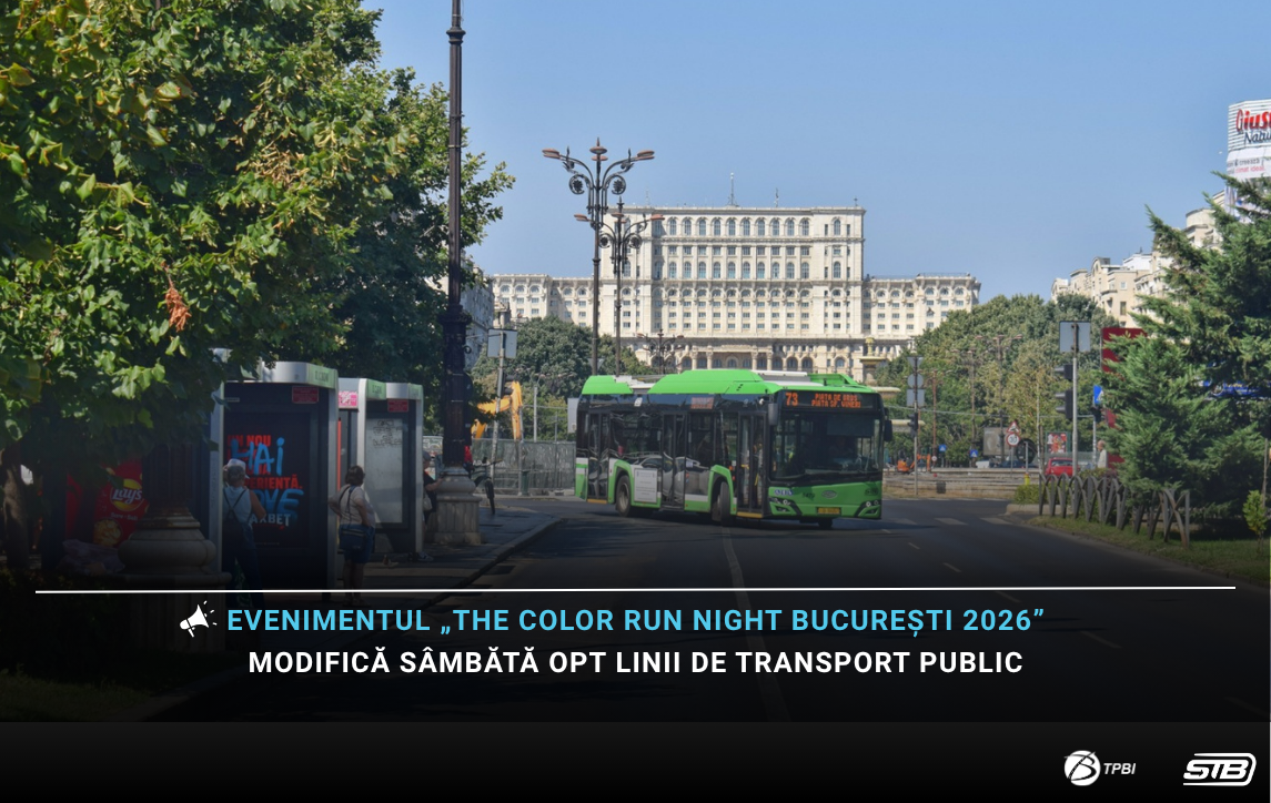 The Color Run Night București 2026 schimbă traseele a opt linii STB, sâmbătă Ce autobuze și tramvaie vor circula modificat